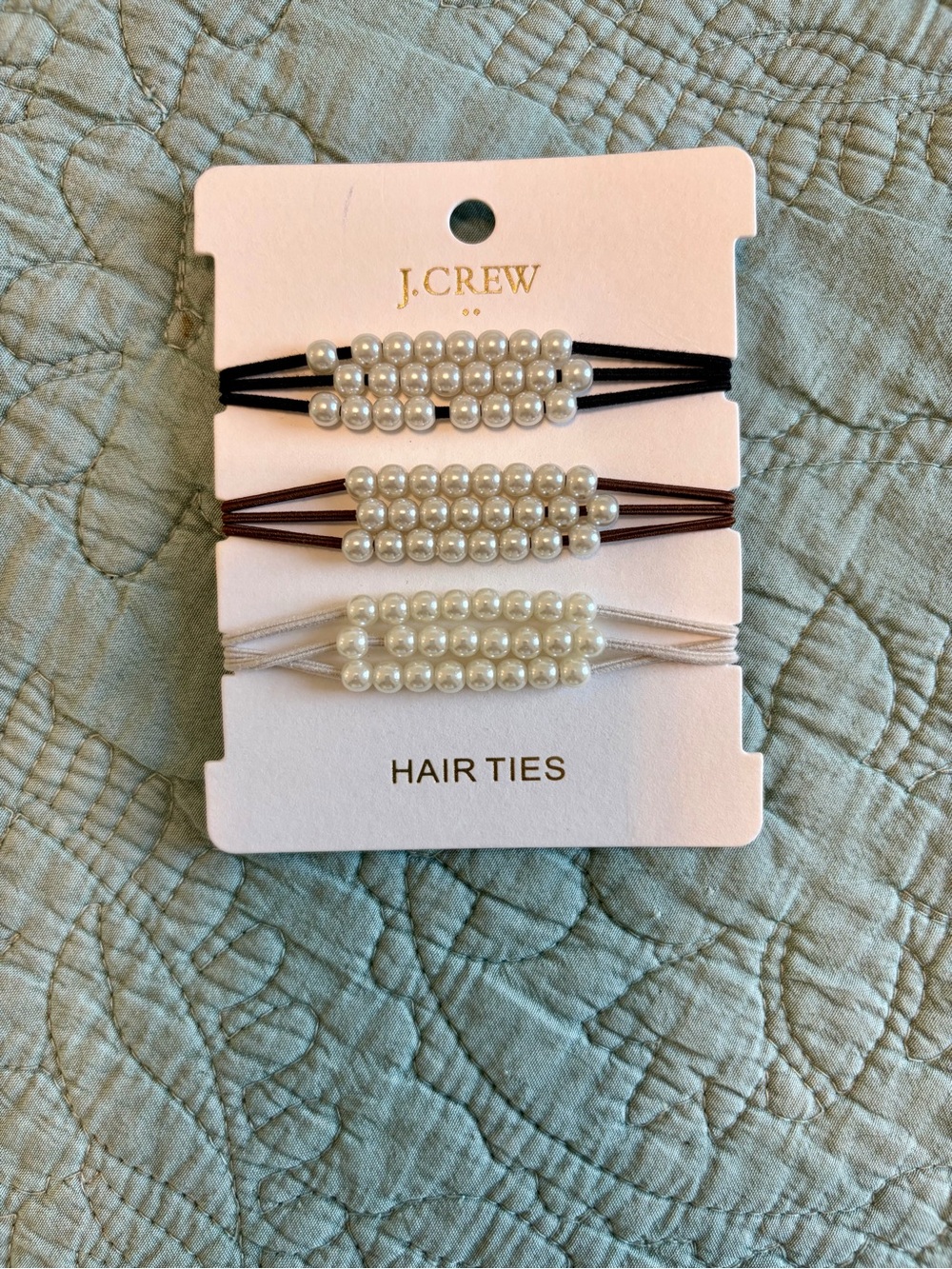 J. Crew Pearl-Cluster Elastic Hair Ties - Black, Brown, Ivory